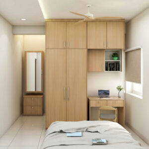 CONTEMPORARY 2 DOOR-SWING WARDROBE DESIGN WITH OVERHEAD STORAGE CABINETS