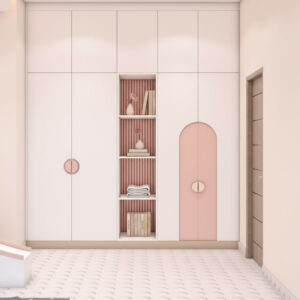 MODERN 2 DOOR SWING WARDROBE DESIGN IN PINK AND OFF WHITE SUEDE FINISH